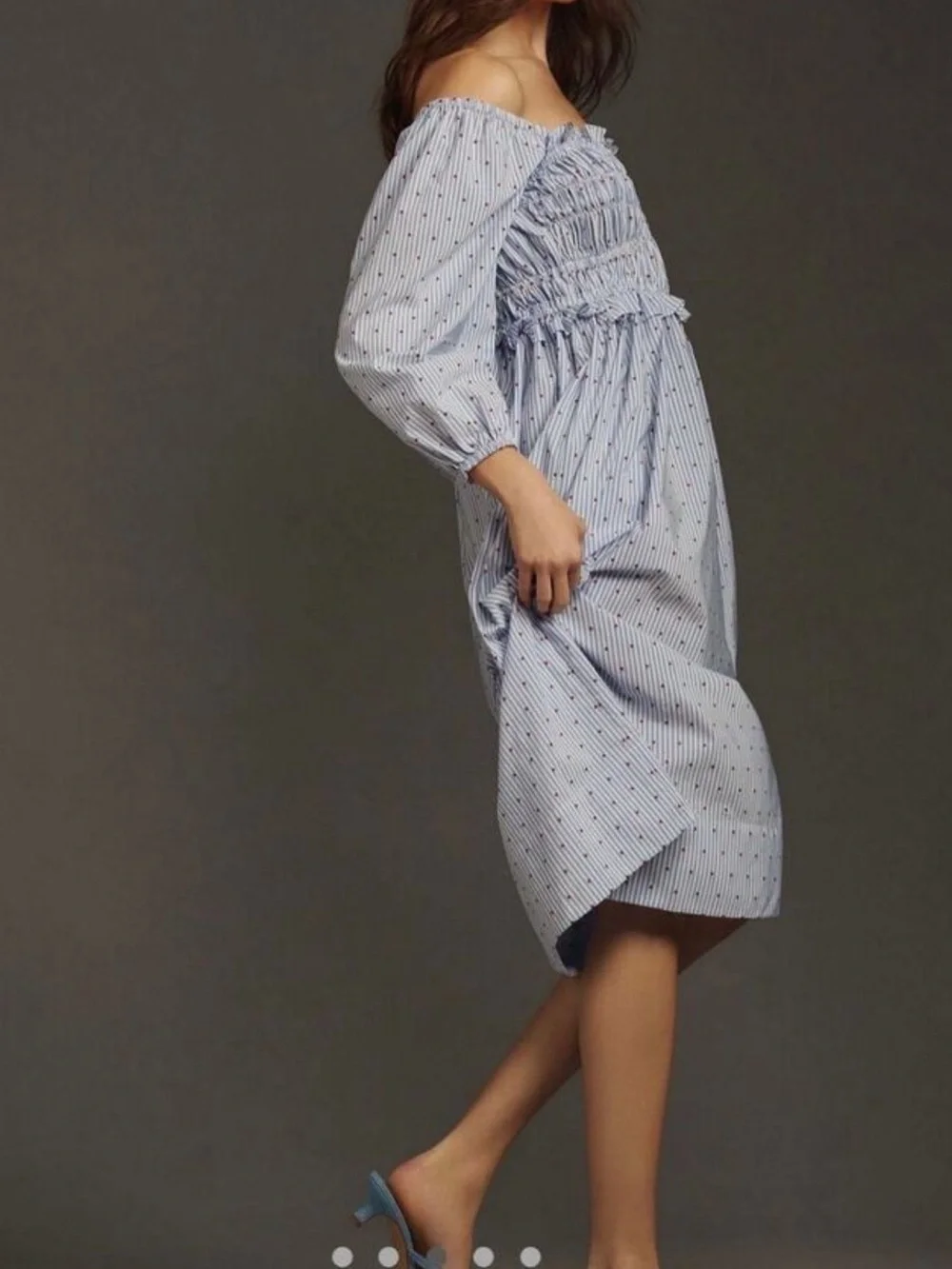 Maeve Anthropologie Smocked Striped Midi Dress Embroidered Polka Dot Size Medium - Picture 3 of 12